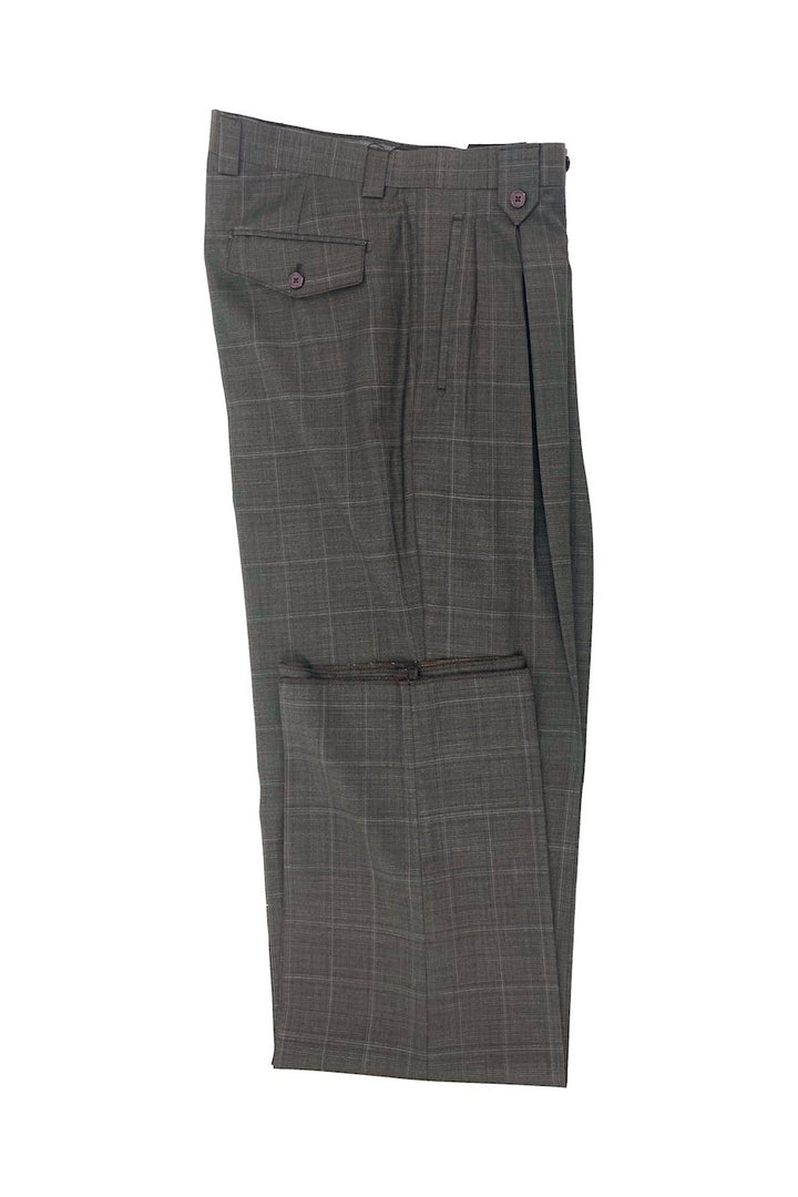 Tiglio Luxe Brown Windowpane Wool Wide Leg Pants