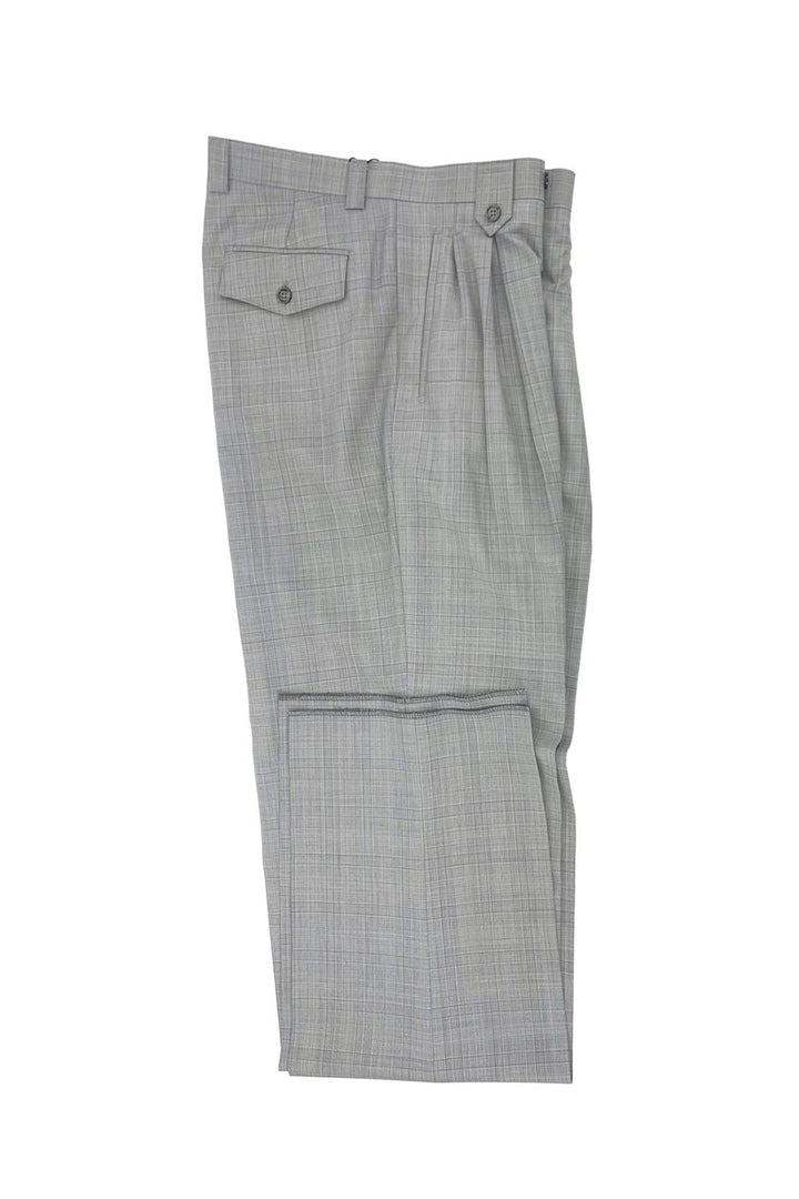 Tiglio Luxe Light Gray with Baby Blue Windowpane Wide Leg Wool Dress Pants 2576 TLS20061/1