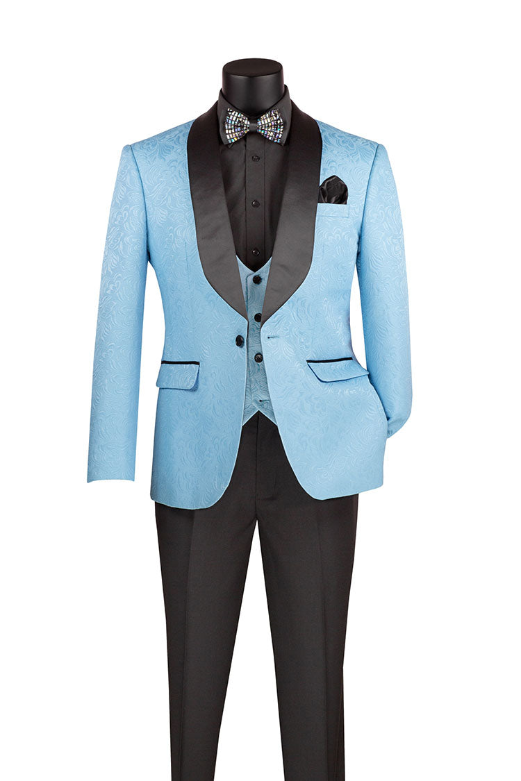 Slim Fit Jacquard Tuxedo 3 Piece - Light Blue