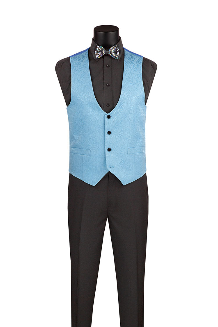 Slim Fit Jacquard Tuxedo 3 Piece - Light Blue