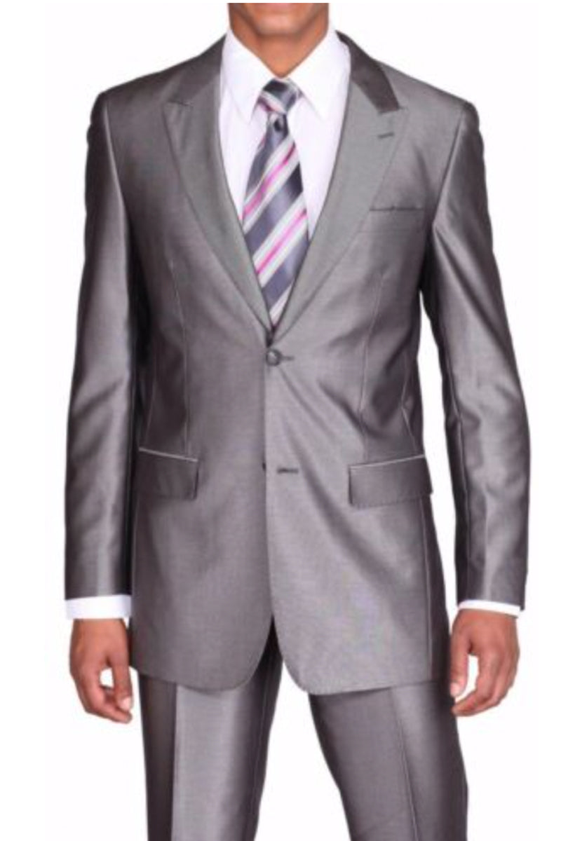 Sharkskin Peak Lapel 2 Button Suit - Charcoal