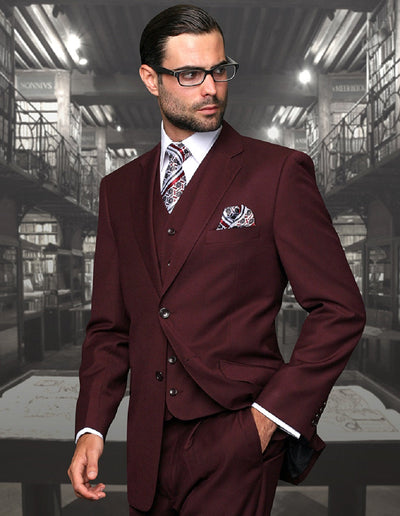 Classic Wool Suit with Pleated Pants in Burgundy