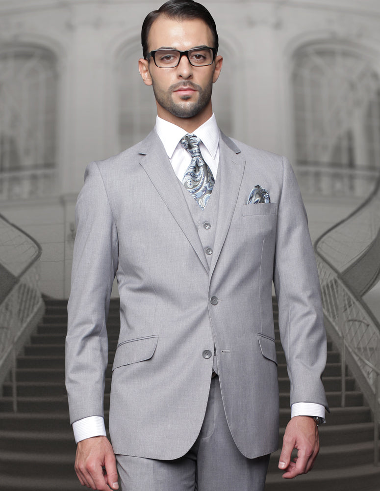 Classic Grey Wool Suit Pleated Pant 2 Button
