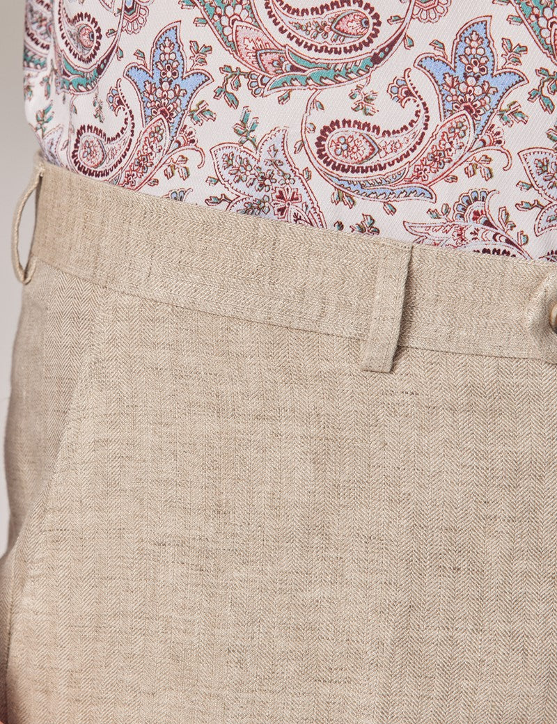 Natural Herringbone Linen Suit for Beach Weddings