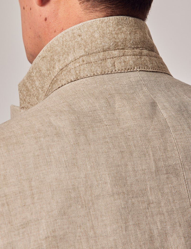 Natural Herringbone Linen Suit for Beach Weddings
