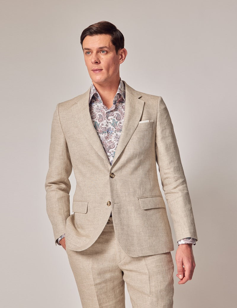 Natural Herringbone Linen Suit for Beach Weddings