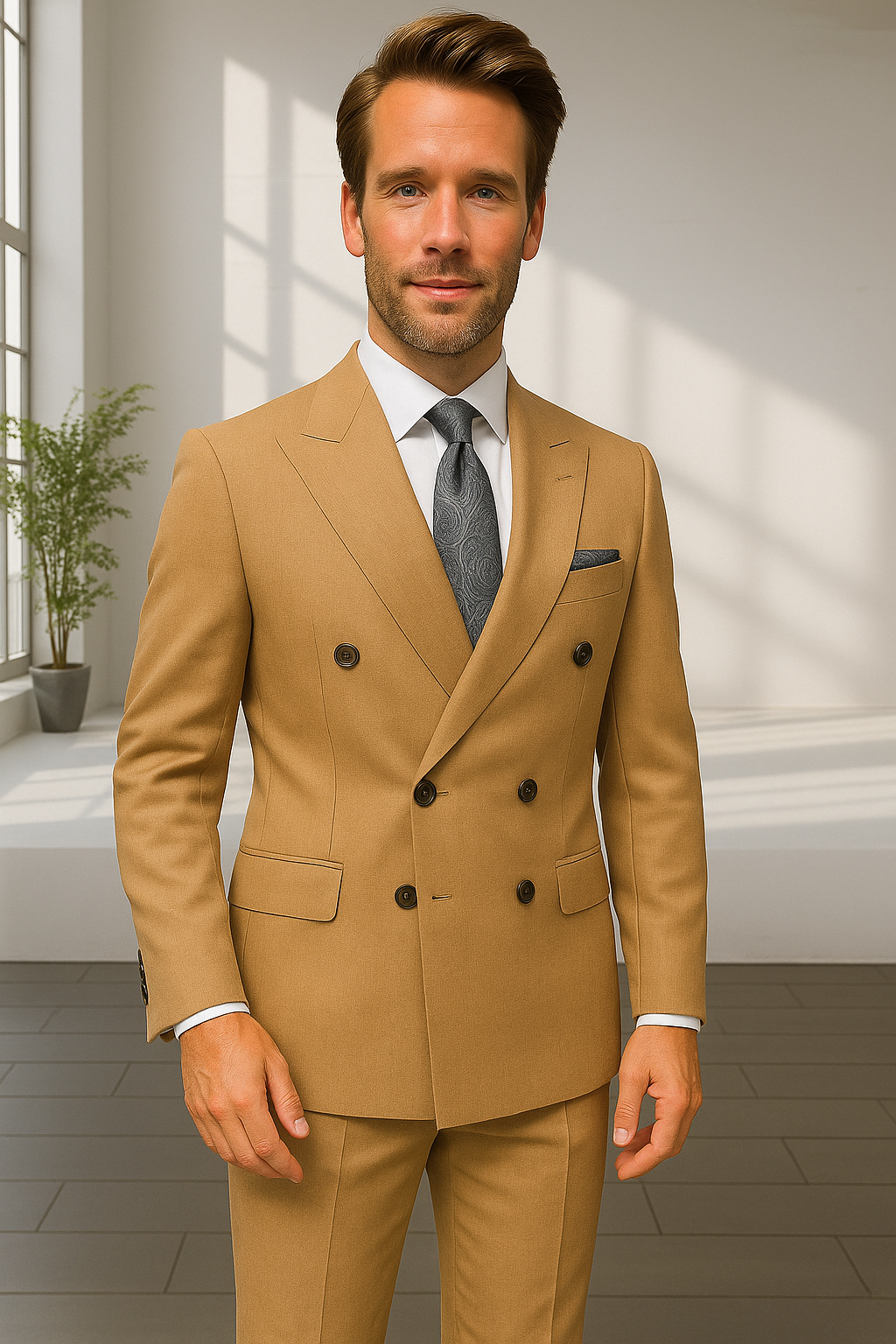 Italian Wool Double Breasted Pinstripe Suit