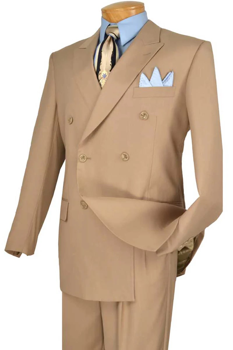 Mens Classic Double Breasted Suit, Tan