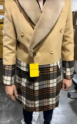 Tan Plaid Wool Peacoat for Men