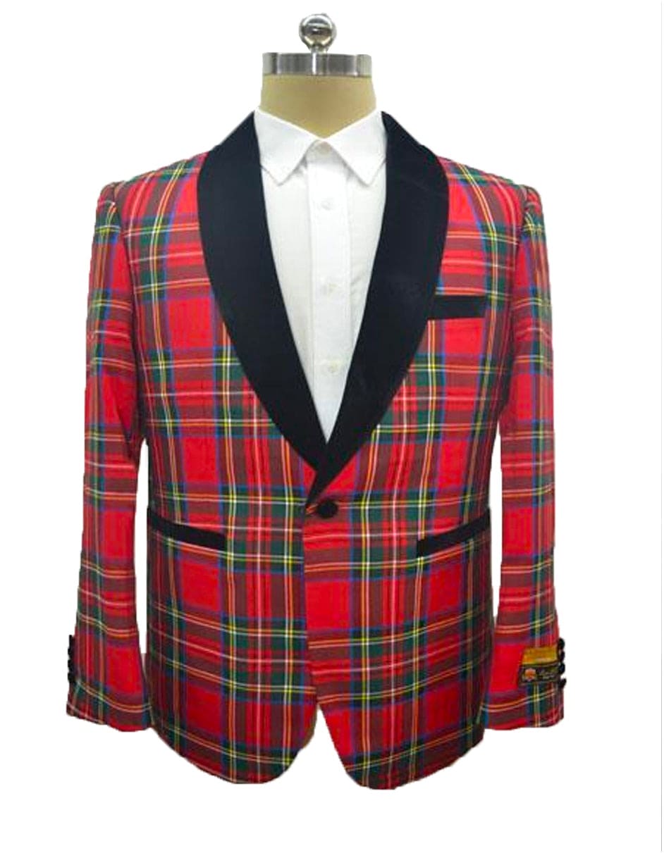 Red Tartan Plaid Holiday Blazer for Men