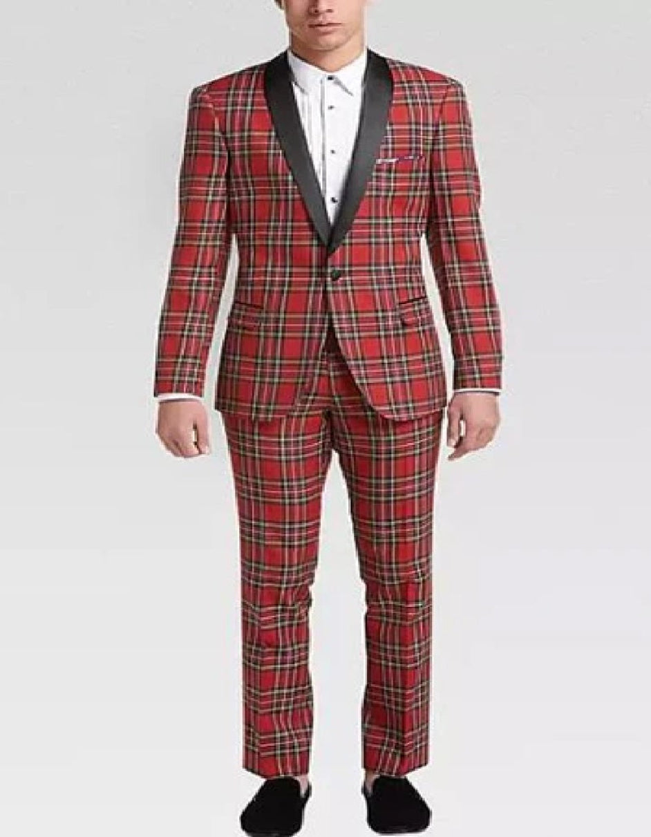 Tartan Red & Black Men's Plaid Suit by Rossiman