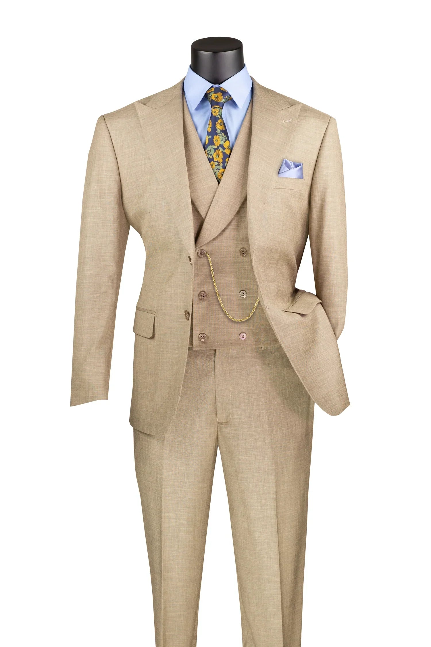 Taupe Modern Fit 3-Piece Suit with Lapel Vest