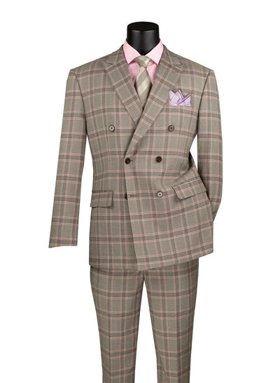 Double-Breasted Taupe Glen Plaid Suit, Modern Fit