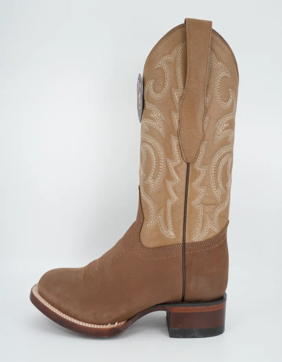 Los Altos Nobuck Taupe Wide Square Toe Boot