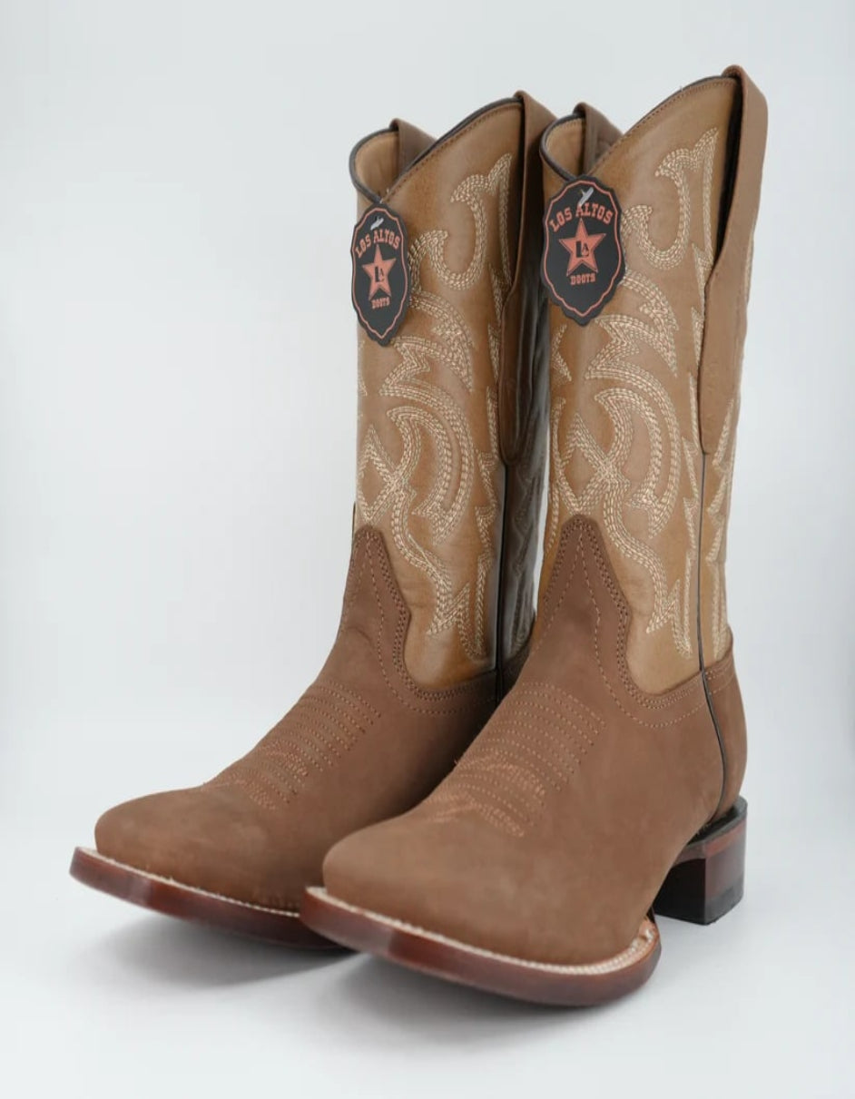 Los Altos Nobuck Taupe Wide Square Toe Boot