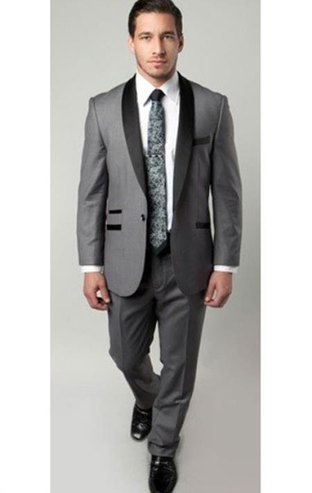 Tazzio Brand 1 Button Men's Kids Sizes Two Toned Trimmed Grey/Black Slim Fitted Suit Perfect for toddler Suit wedding attire outfits Fashion Tuxedo For Men