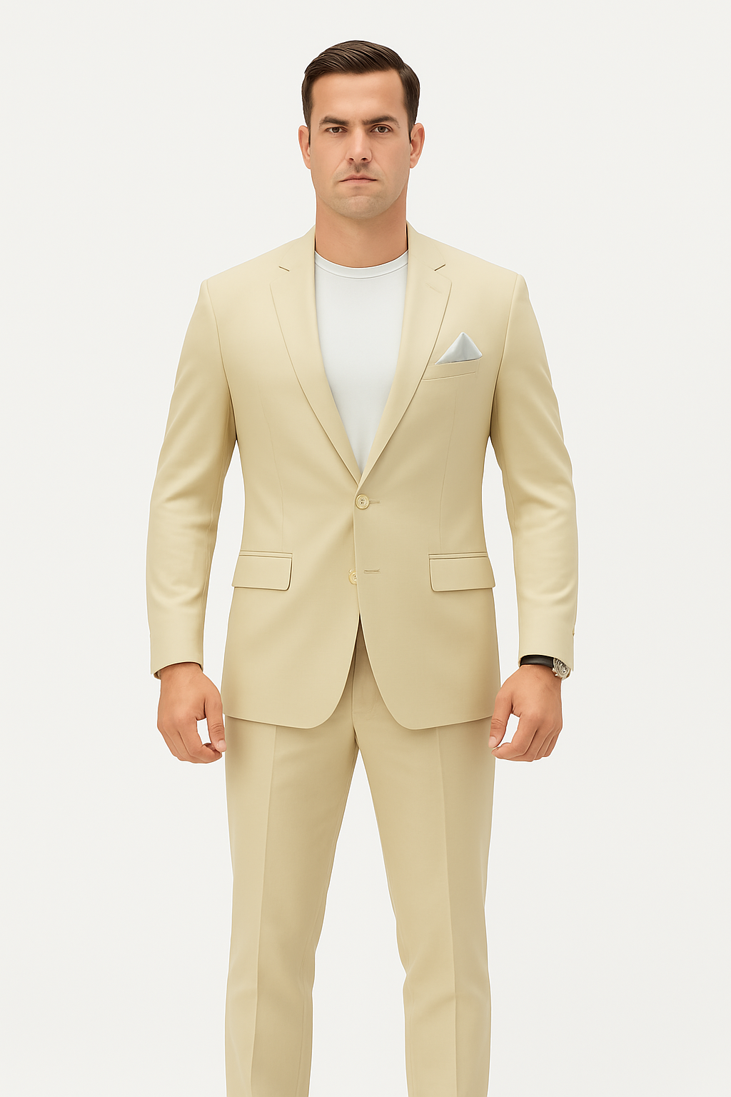 Mens Two Piece Linen Suit Relaxed Hybrid Fit No Collar