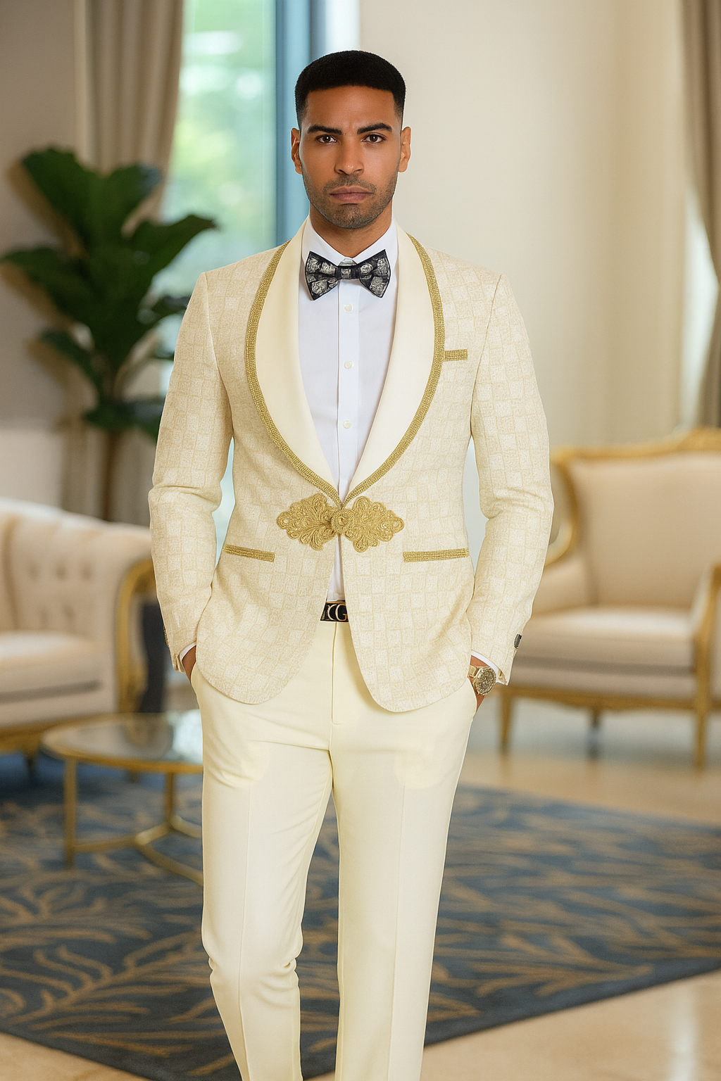Ivory and Gold 2pc Suit by Tazzio