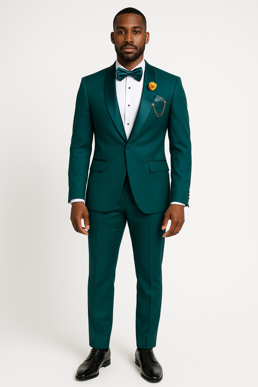 Teal Green Tuxedo Suit - Satin Shawl Lapel