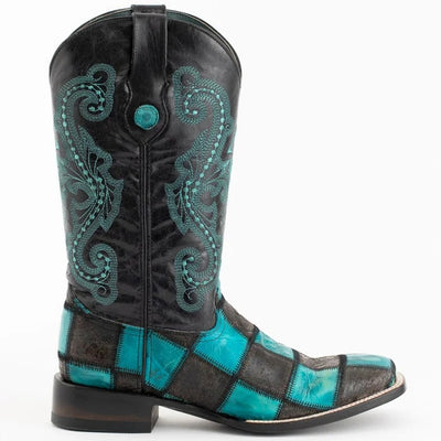 Ferrini Men's Black/Teal Patchwork Cowboy Boot
