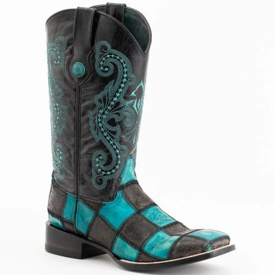 Ferrini Men's Black/Teal Patchwork Cowboy Boot