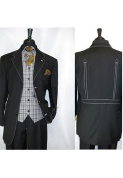 Fortino Landi Black Men's Vested 3 Button Suit Jacket