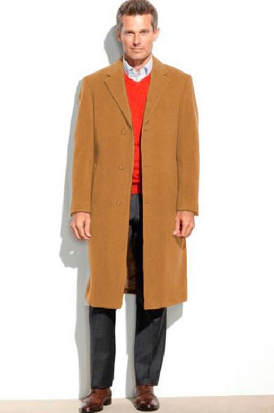 Camel Men's Dress Coat full length Overcoat ~ Long Men's Dress Topcoat - Winter coat (Cashmere Touch (not cashmere))
