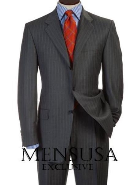 Charcoal/PS Men's Charcoal Gray Pinsripe Three - 3 Buttons Style Double Vent Men's Suits Dress premier quality italian fabric - Color: Dark Grey Suit