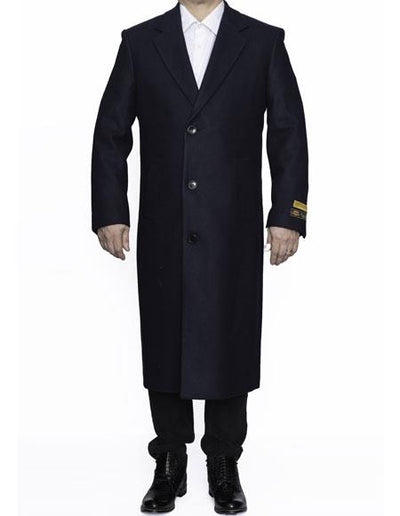 Men's Dress Coat Full Length Wool Dress Top Coat / Overcoat in Navy Blue Authentic Reg:$700 Designer now on Sale