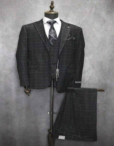Three Button Plaid Notch Lapel Suit for Men