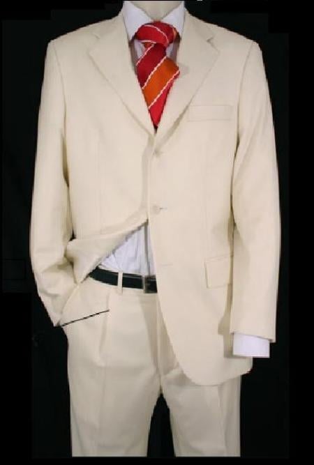 Men's Ivory/Off White 2 Or 3 Button Suits For Men Light Weight Pleated Pants