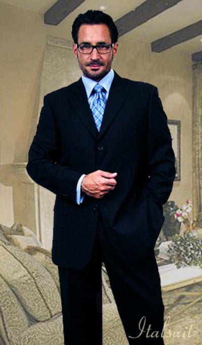 Unique 2PC 3 Button Dark Navy Blue Men's Suit With Flat Front Pants
