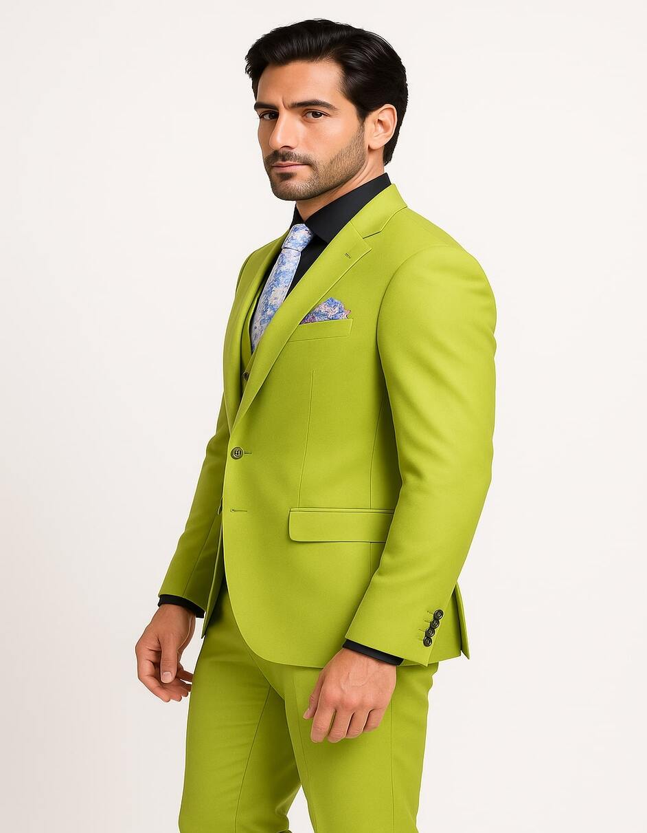 Men's Lime Green Slim Fit Three-Piece Suit