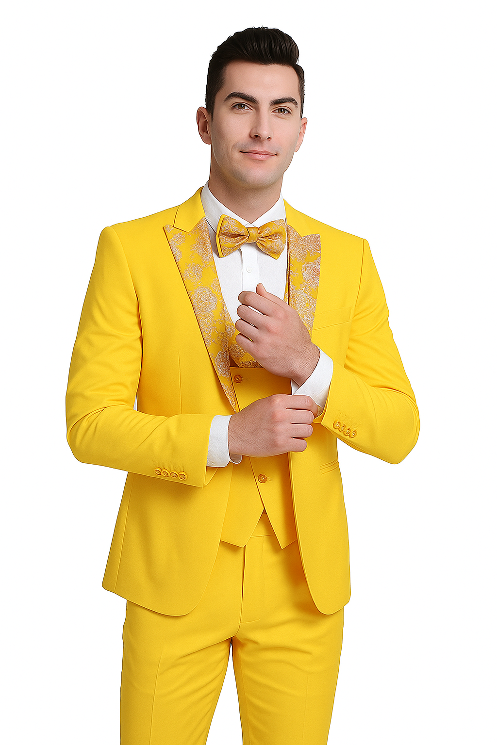 Radiant Golden Bloom 3-Piece Floral Lapel Suit