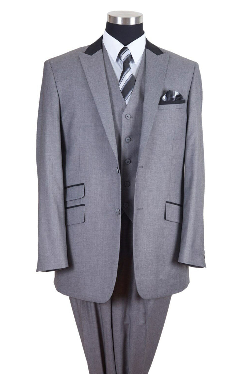 Vested Peak Lapel Suit with Contrast Collar