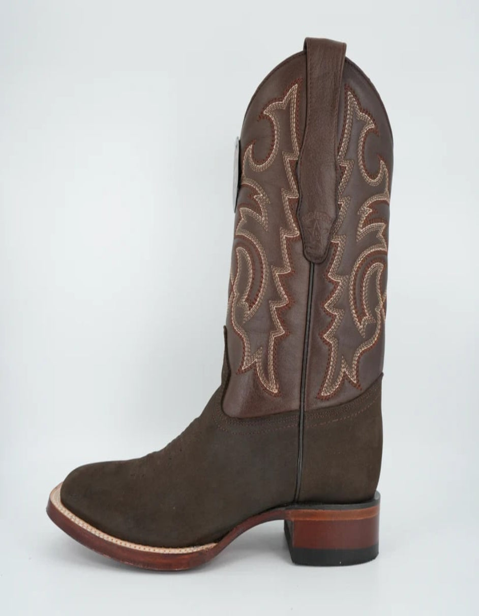 Men's Nobuck Dark Tobacco Wide Square Toe Boot
