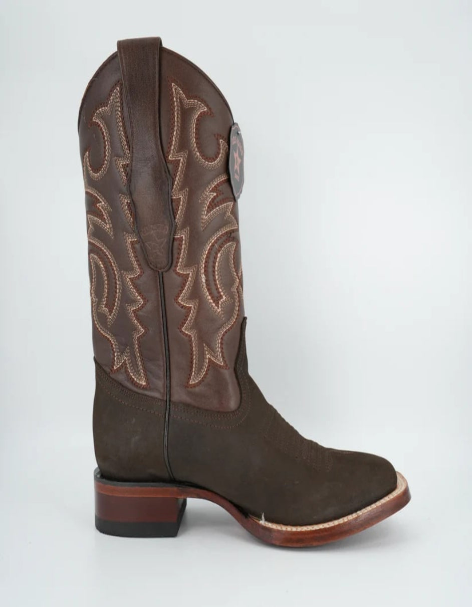 Men's Nobuck Dark Tobacco Wide Square Toe Boot