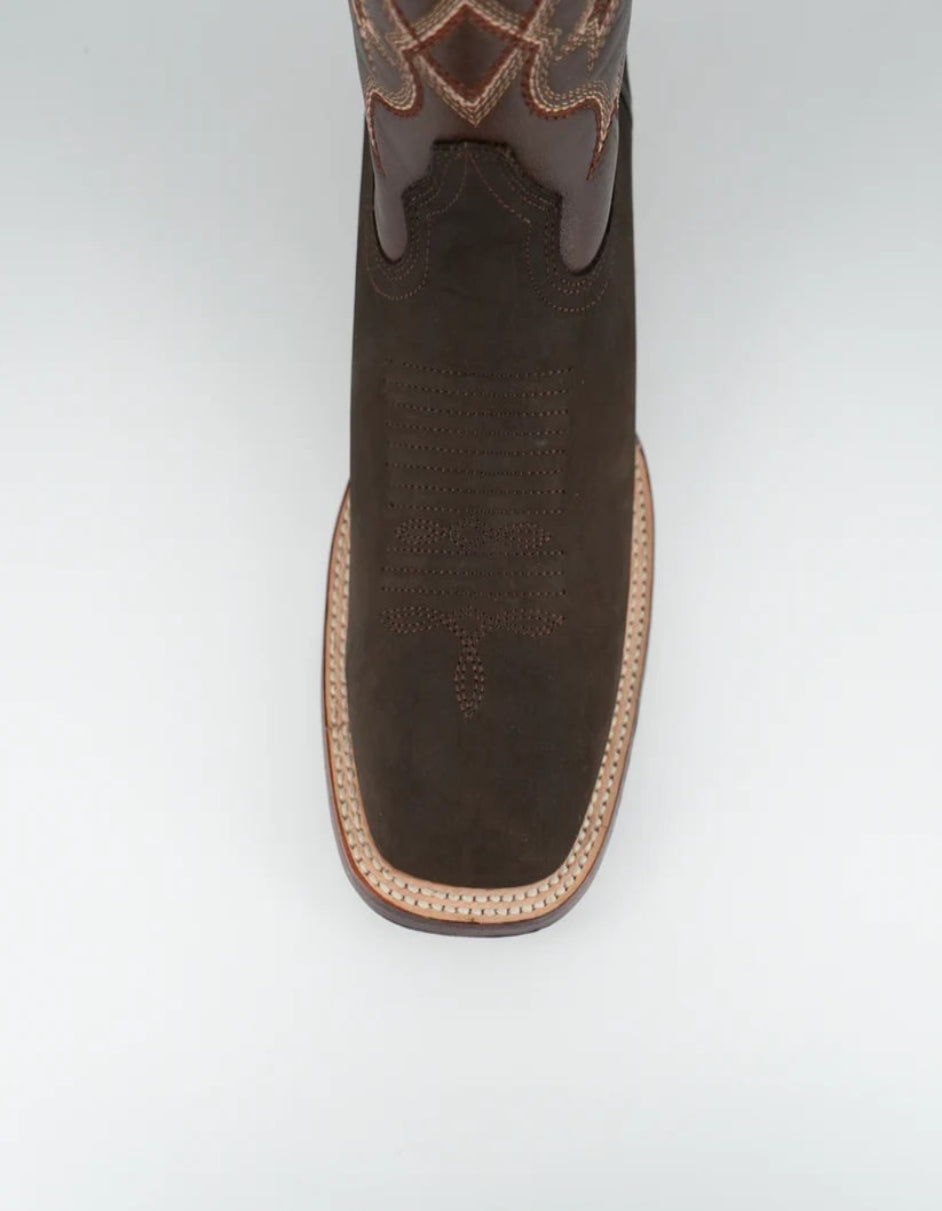 Men's Nobuck Dark Tobacco Wide Square Toe Boot