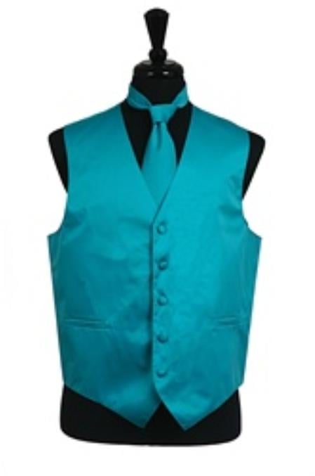Dress Tuxedo Wedding Vest ~ Waistcoat ~ Waist coat Tie Set turquoise ~ Light Blue Stage Party Buy 10 of same color Tie For $25 Each - Men's Neck Ties - Mens Dress Tie - Trendy Mens Ties