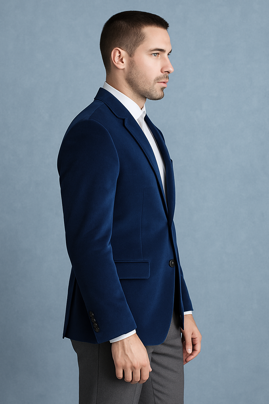 Mens Velvet Dinner Jacket - Mens Tuxedo Blazer With Trim Shawl Collar Navy Blue