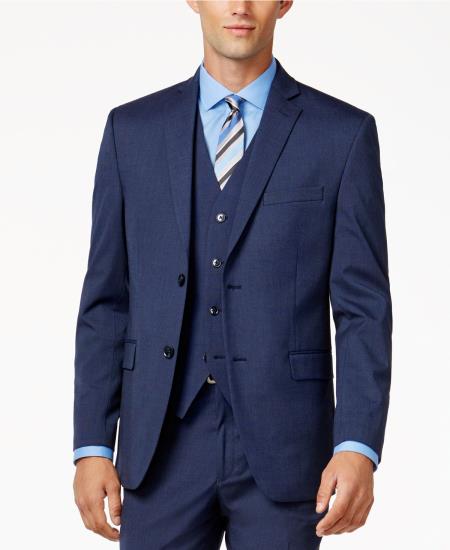 Men's 2 Button Medium Blue Slim-Fit Fully lined Jacket