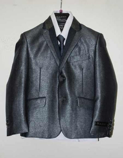 Boy's Two Toned 2 Button Suit Vested With Shirt,Tie & Hanky Blue