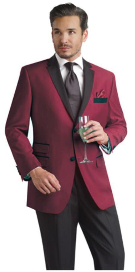 Black and Burgundy ~ Maroon Suit ~ Wine Color Two Button Party Suit & Tuxedo & Blazer Suit W/ Black + Free Pants Dinner Jacket
