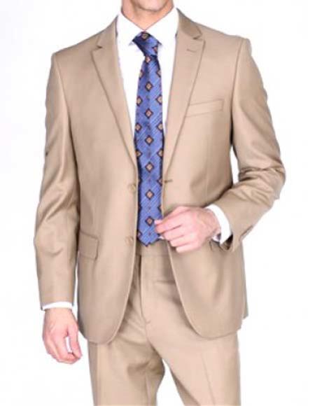 Authentic Mantoni Brand Men's Two Button Solid Double Vent Camel Suit- High End Suits - High Quality Suits