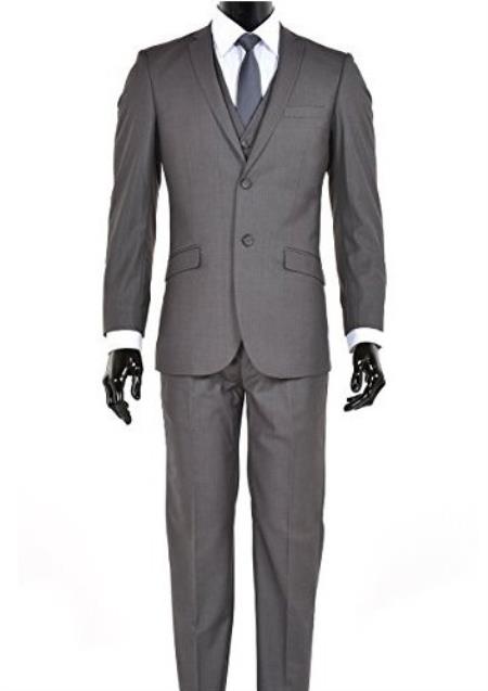 Men's Charcoal 2 Button Slim Fit Suit - Color: Dark Grey Suit