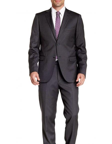 Men's 2 Button Slim Fit Wool Charcoal GraySuit- Color: Dark Grey Suit
