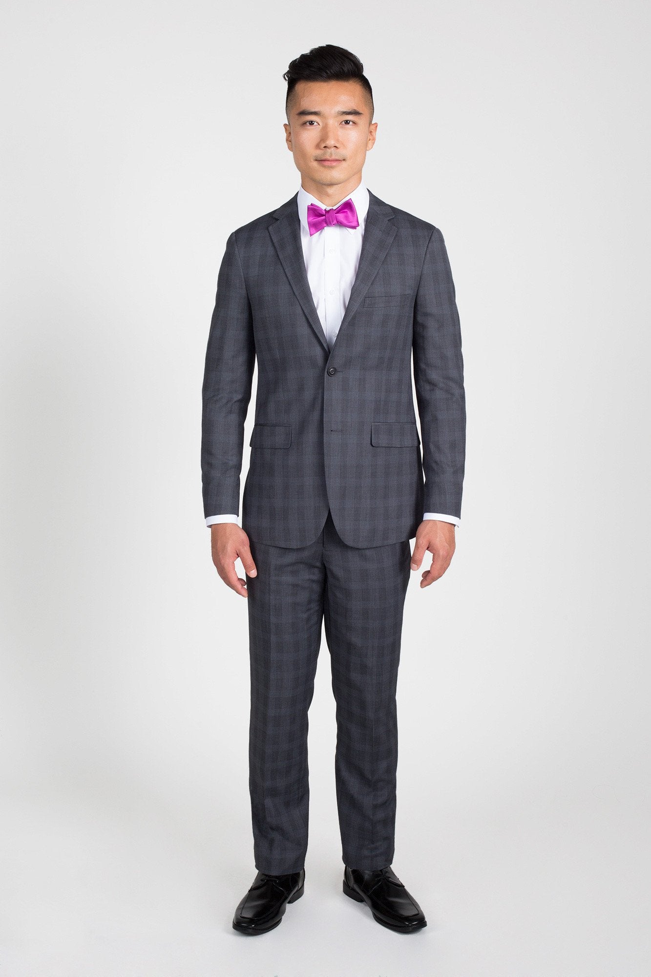 Men's 2 Button Charcoal Grey Plaid Slim Fit Groomsmen Suits ~ Groom Wedding Suit - Color: Dark Grey Suit