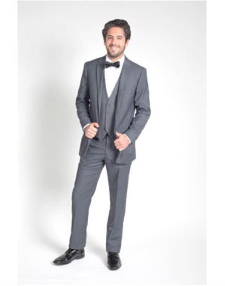 Men's 2 Button Charcoal Grey Groomsmen Suits ~ Groom Wedding Slim Fit Suit - Color: Dark Grey Suit