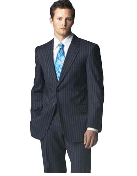 Two Button Dark Navy Blue Pinstripe 2 Piece Suits For Men With Flat Front Pants 5 Colors 2 Piece Suits - Two piece Business suits mensusa