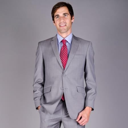Mantoni Men's Slim Fit Light Grey Sharkskin 2-Button Suit - High End Suits - High Quality Suits